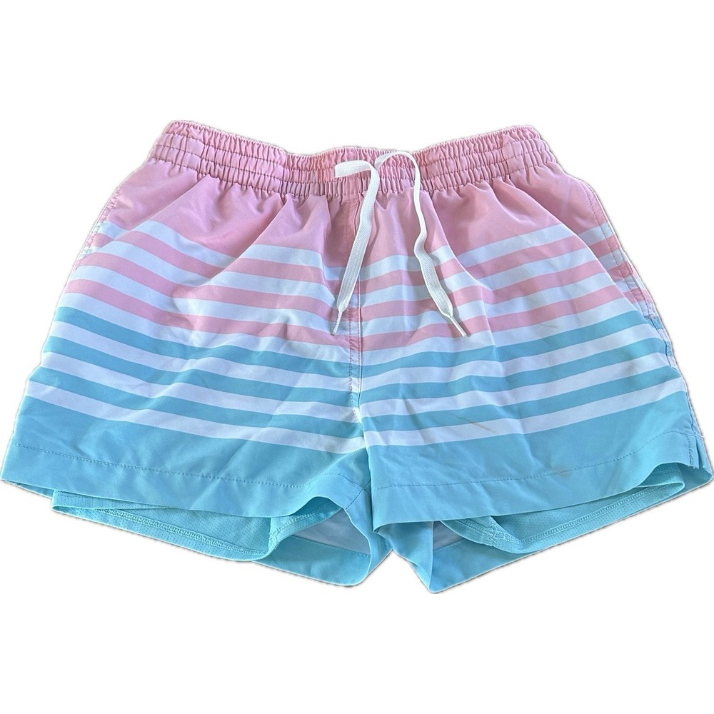 Chubbies Pink and Blue Striped Swim Trunks